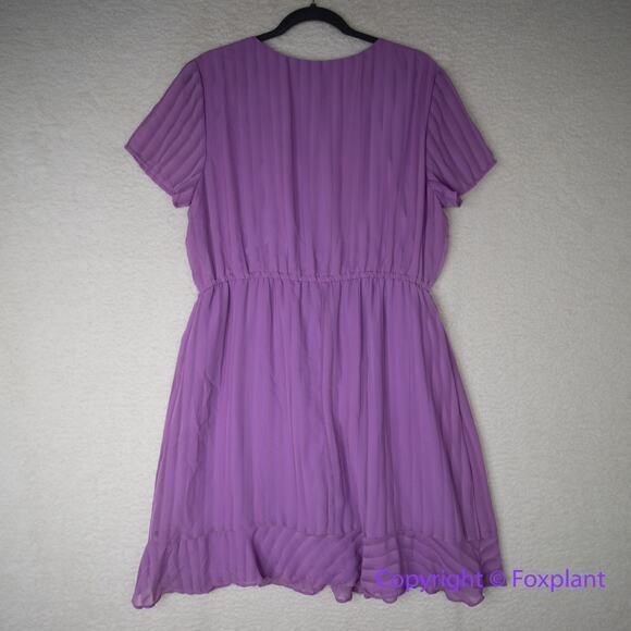 Hutch Anthropologie A Line Dress Pleated Short Sleeve V Neck Purple,‎ size XL - Picture 9 of 15